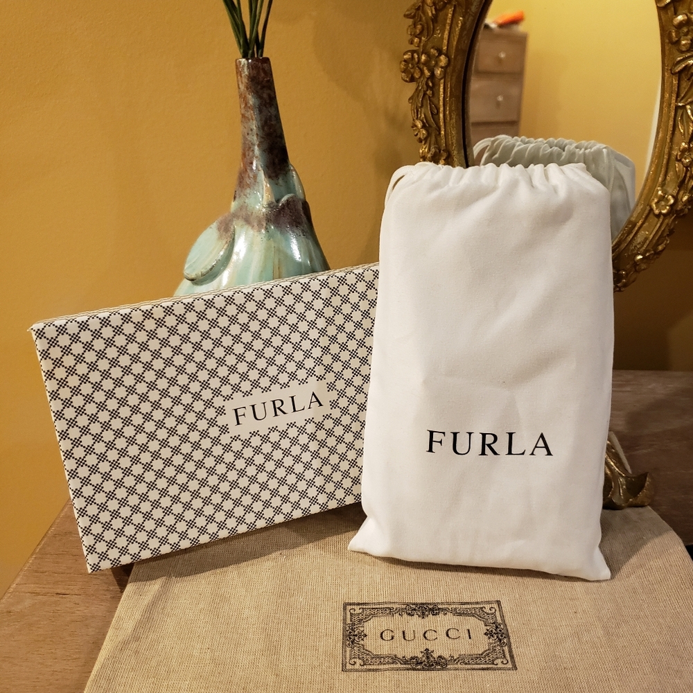 Furla Leopard Print Zip Wallet w/ Gold Hardware, Bow Accent, Dusty & Box - Picture 12 of 12